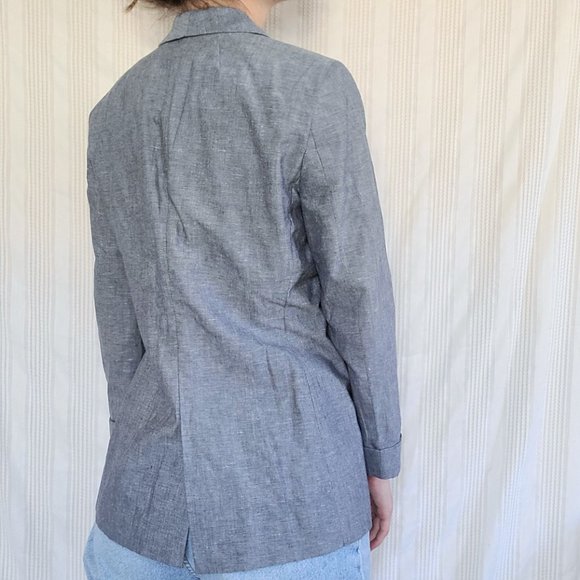 J. Crew Unstructured Shawl Collar Linen/Cotton Blend Blue Chambray Blazer - 2P - Picture 13 of 14